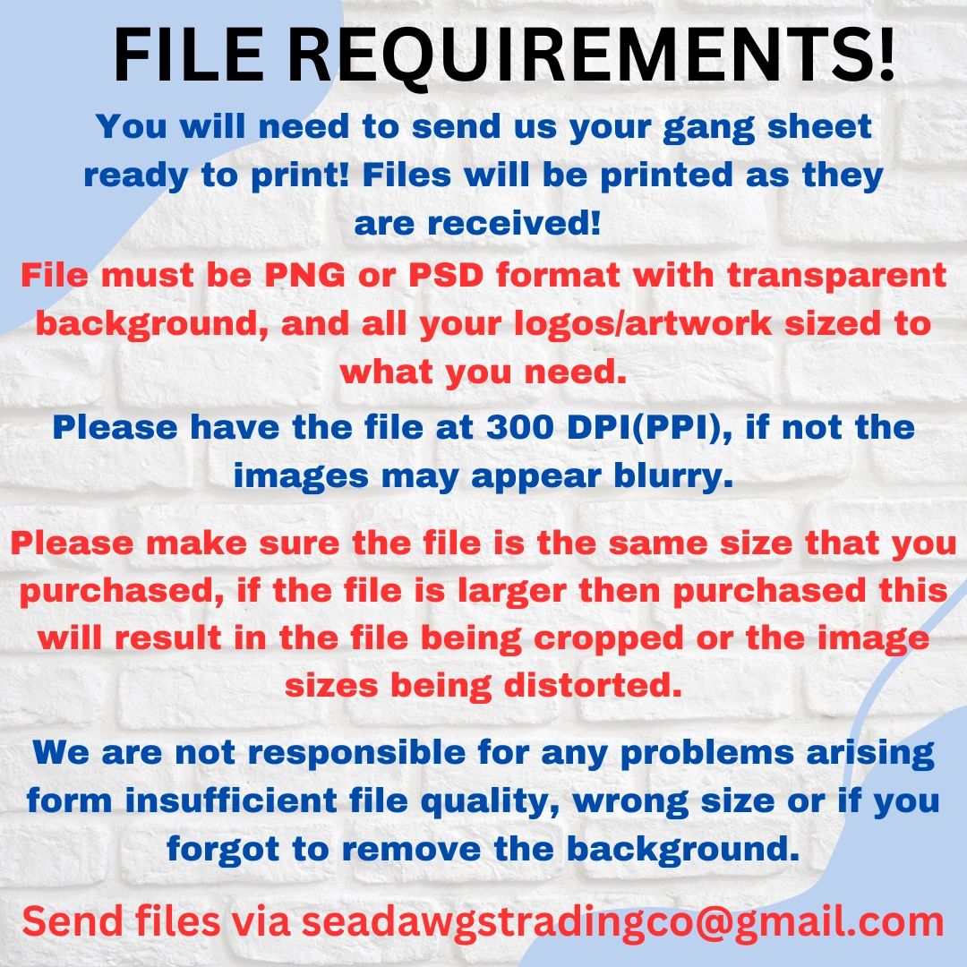 Custom DTF Gang Sheets by size